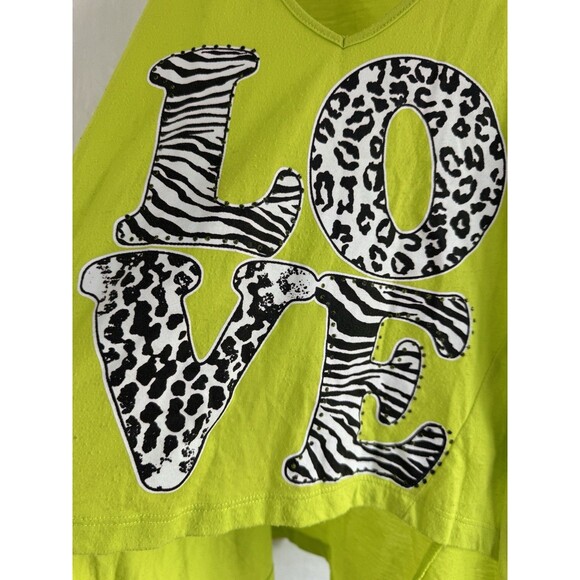 2000s Y2K Self Esteem Neon Green Animal Print Tank Top Medium high Low Top - Picture 6 of 9